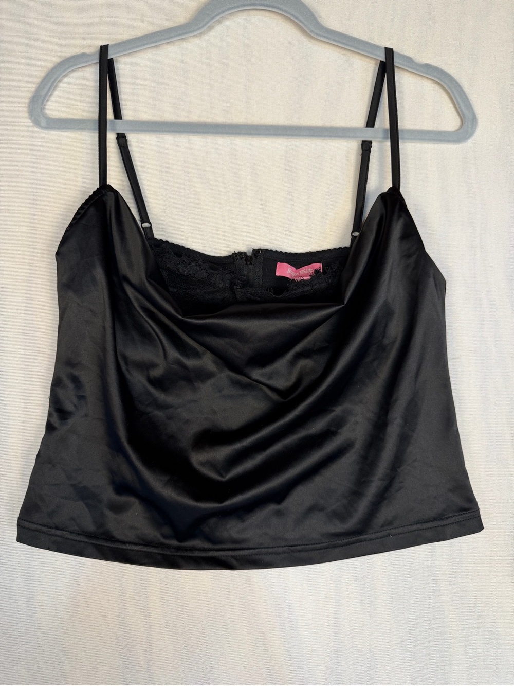 Sugar Thrillz Black Satin Top w/ Attached Lace Bra Size: Large